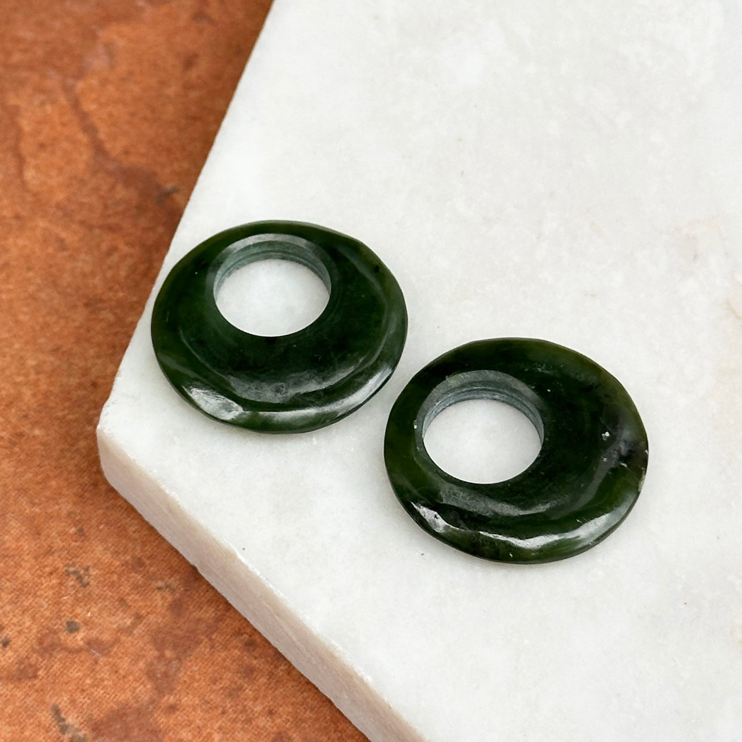 Estate Serpentine Green Jade Round Door Knocker Earring Charms