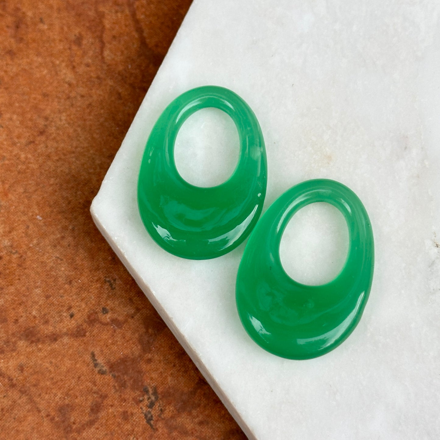 Vintage Oval Jade Green Glass Door Knocker Hooplet Earring Charms