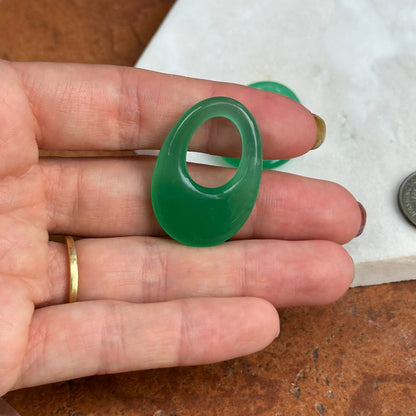 Vintage Oval Jade Green Glass Door Knocker Hooplet Earring Charms