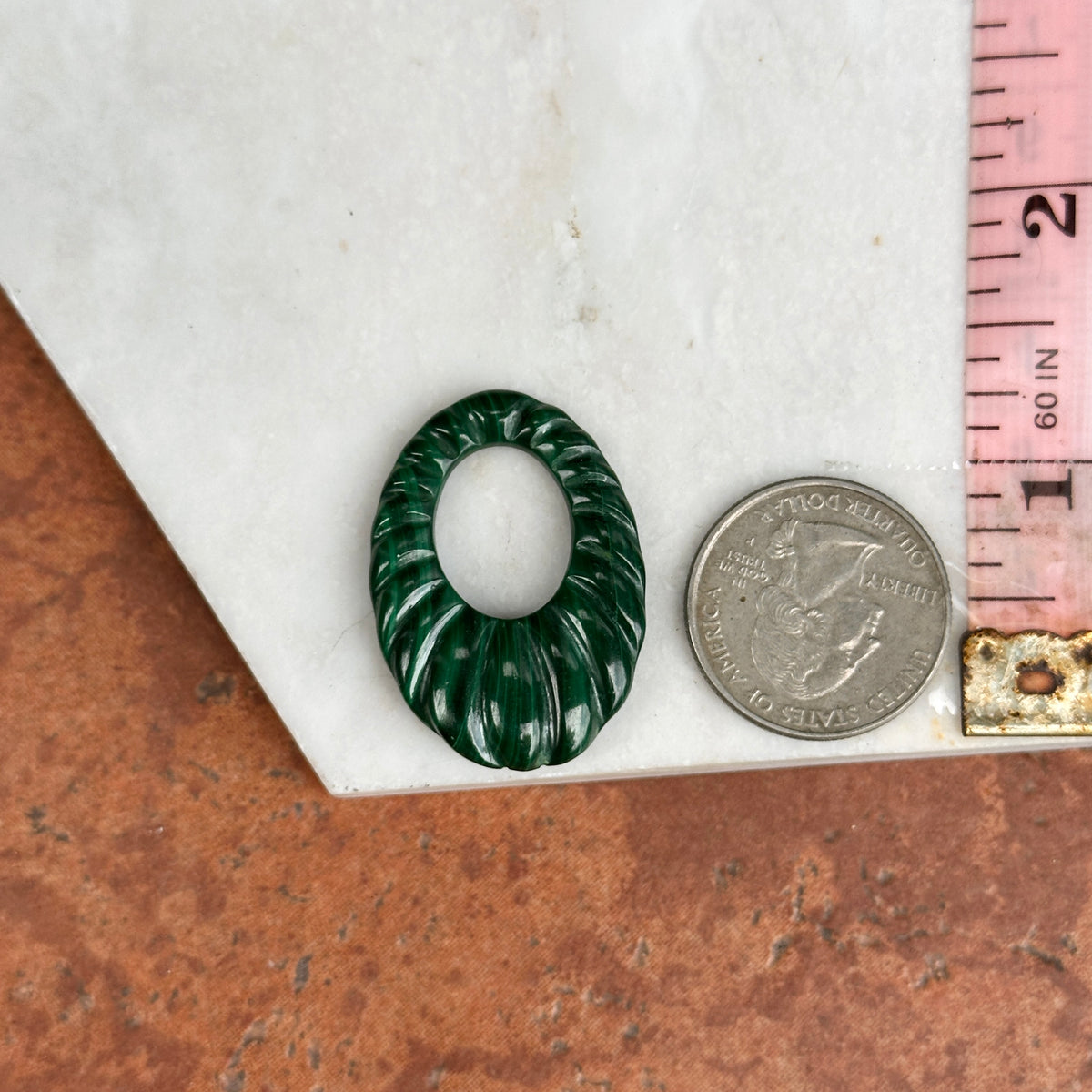 Estate Malachite Fluted Oval Door Knocker Earring Charms