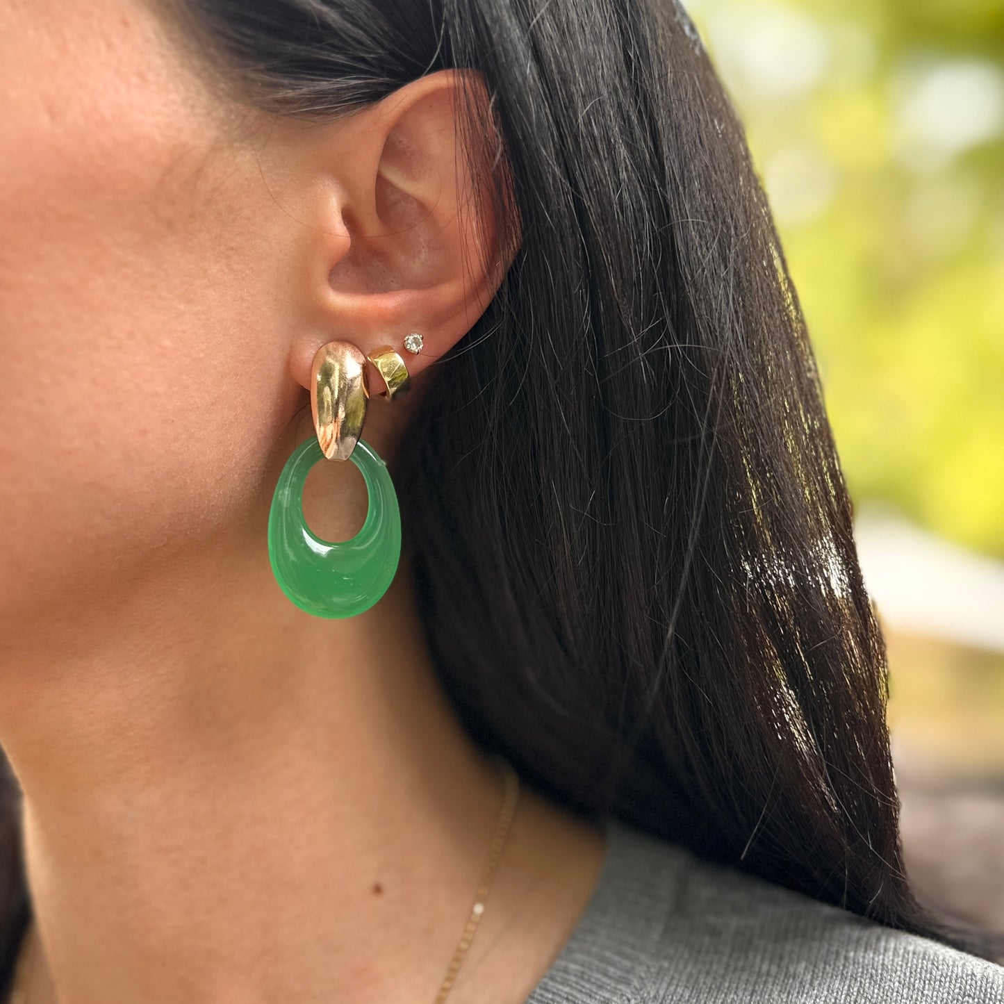 Vintage Oval Jade Green Glass Door Knocker Hooplet Earring Charms