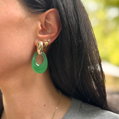 Vintage Oval Jade Green Glass Door Knocker Hooplet Earring Charms