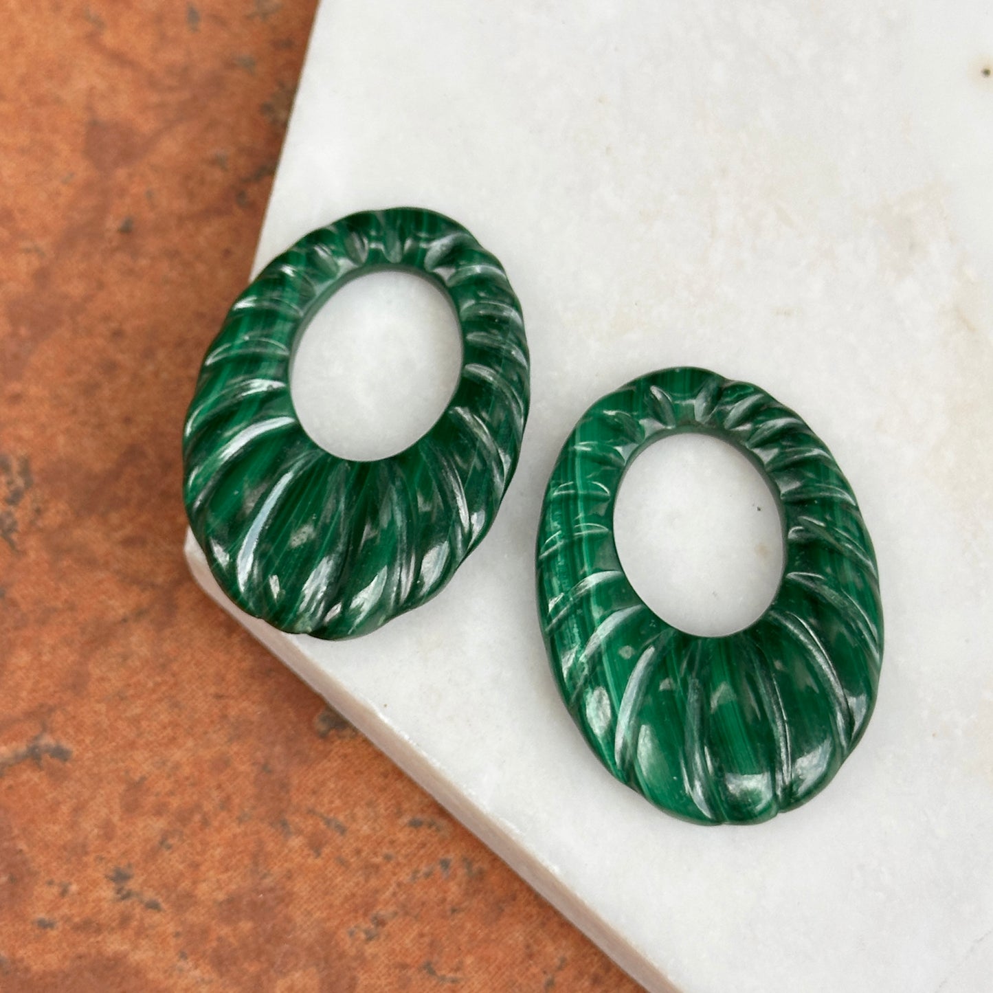 Estate Malachite Fluted Oval Door Knocker Earring Charms