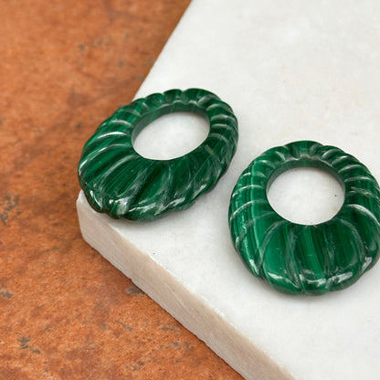 Estate Malachite Fluted Oval Door Knocker Earring Charms