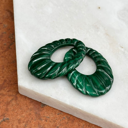 Estate Malachite Fluted Oval Door Knocker Earring Charms