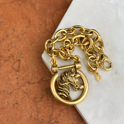 Yellow Gold-Plated Shackle Horse Head Oval Link Bracelet 8'' 009