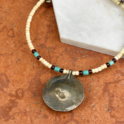 Estate Silver-Tone Beaded Collar + Moss Agate Pendant Necklace