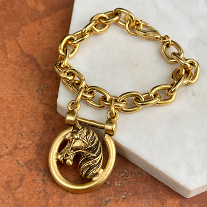 Yellow Gold-Plated Shackle Horse Head Oval Link Bracelet 8'' 009