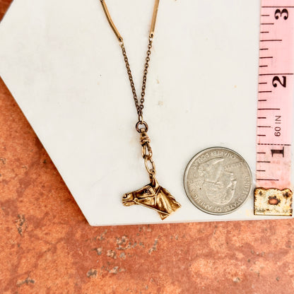 Estate Antique 14KT Yellow Gold Ruby Horse Pendant Necklace