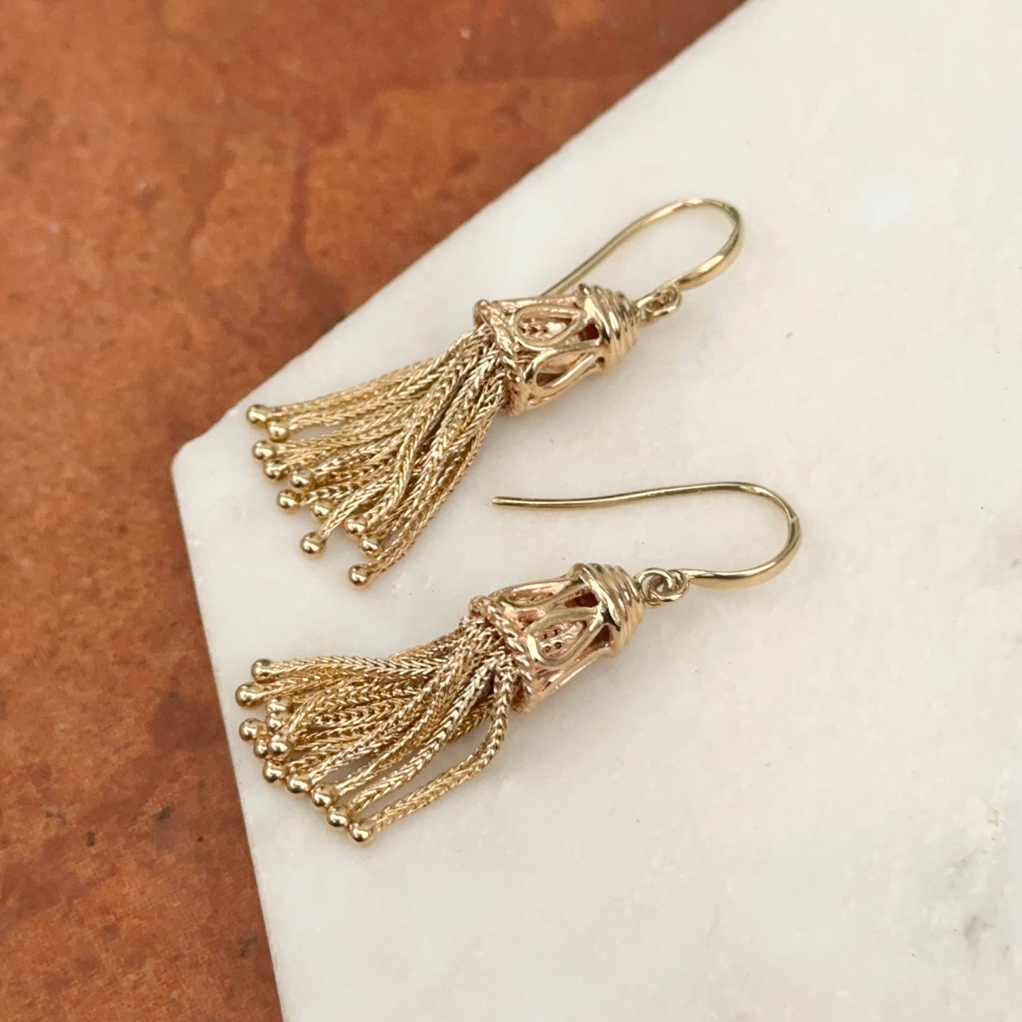 Estate 14KT Yellow Gold Chain Tassel Dangle Earrings