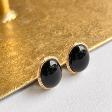 Load image into Gallery viewer, Estate 14KT Yellow Gold Bamboo Black Onyx Omega Earrings