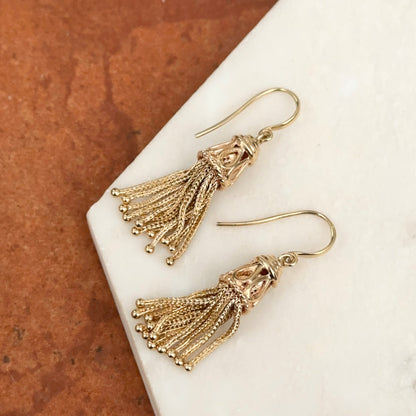 Estate 14KT Yellow Gold Chain Tassel Dangle Earrings