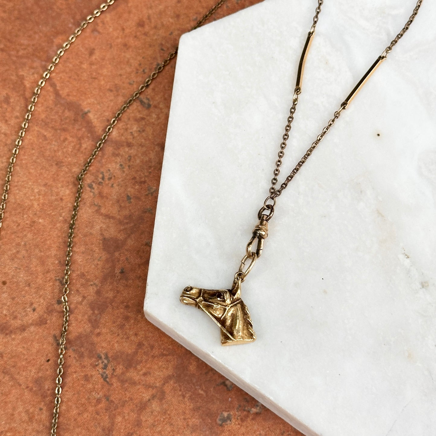 Estate Antique 14KT Yellow Gold Ruby Horse Pendant Necklace