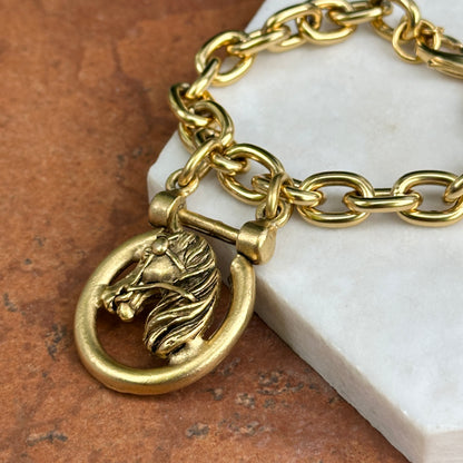 Yellow Gold-Plated Shackle Horse Head Oval Link Bracelet 8'' 009