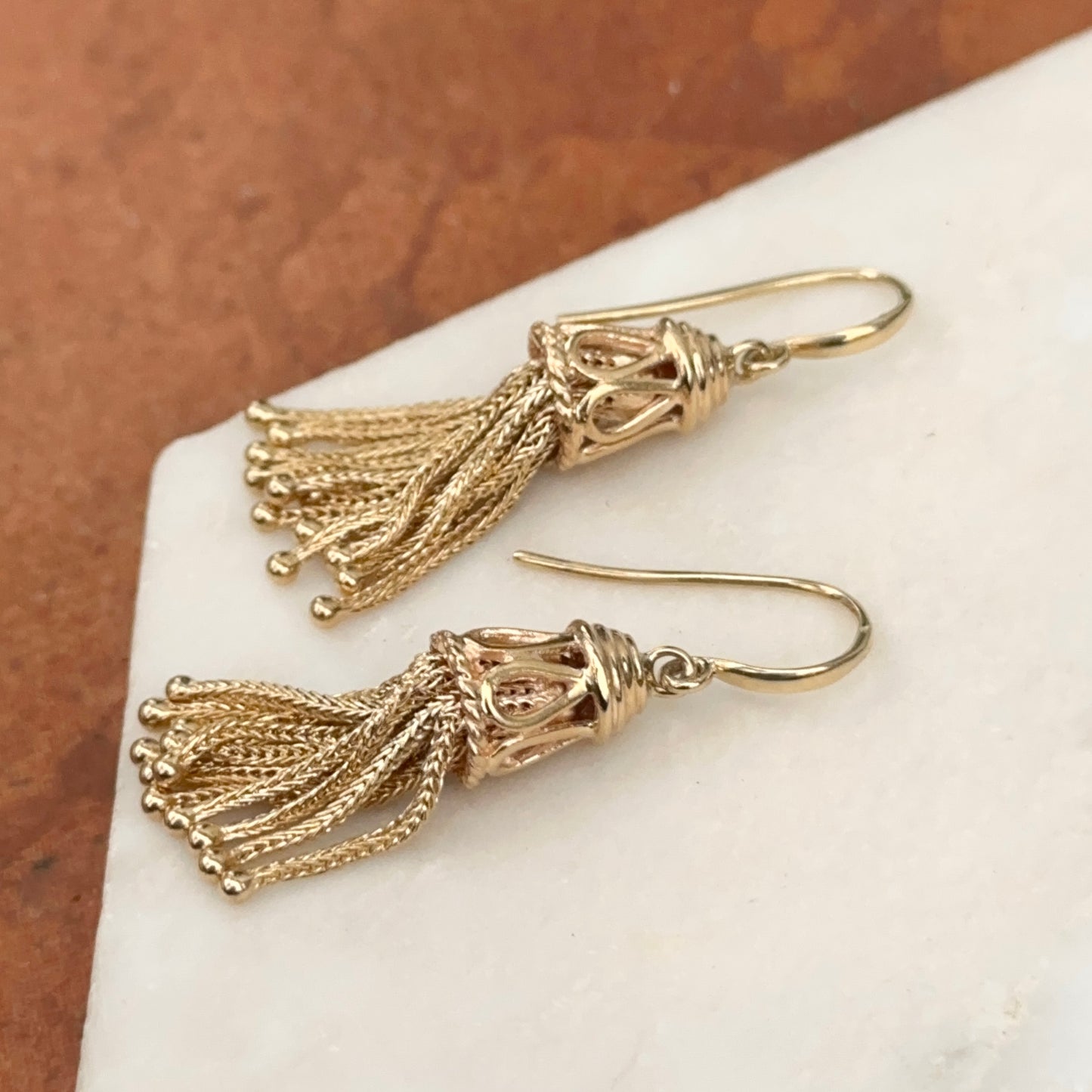 Estate 14KT Yellow Gold Chain Tassel Dangle Earrings