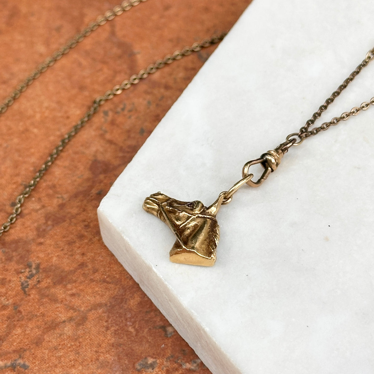 Estate Antique 14KT Yellow Gold Ruby Horse Pendant Necklace