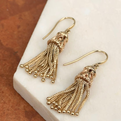 Estate 14KT Yellow Gold Chain Tassel Dangle Earrings