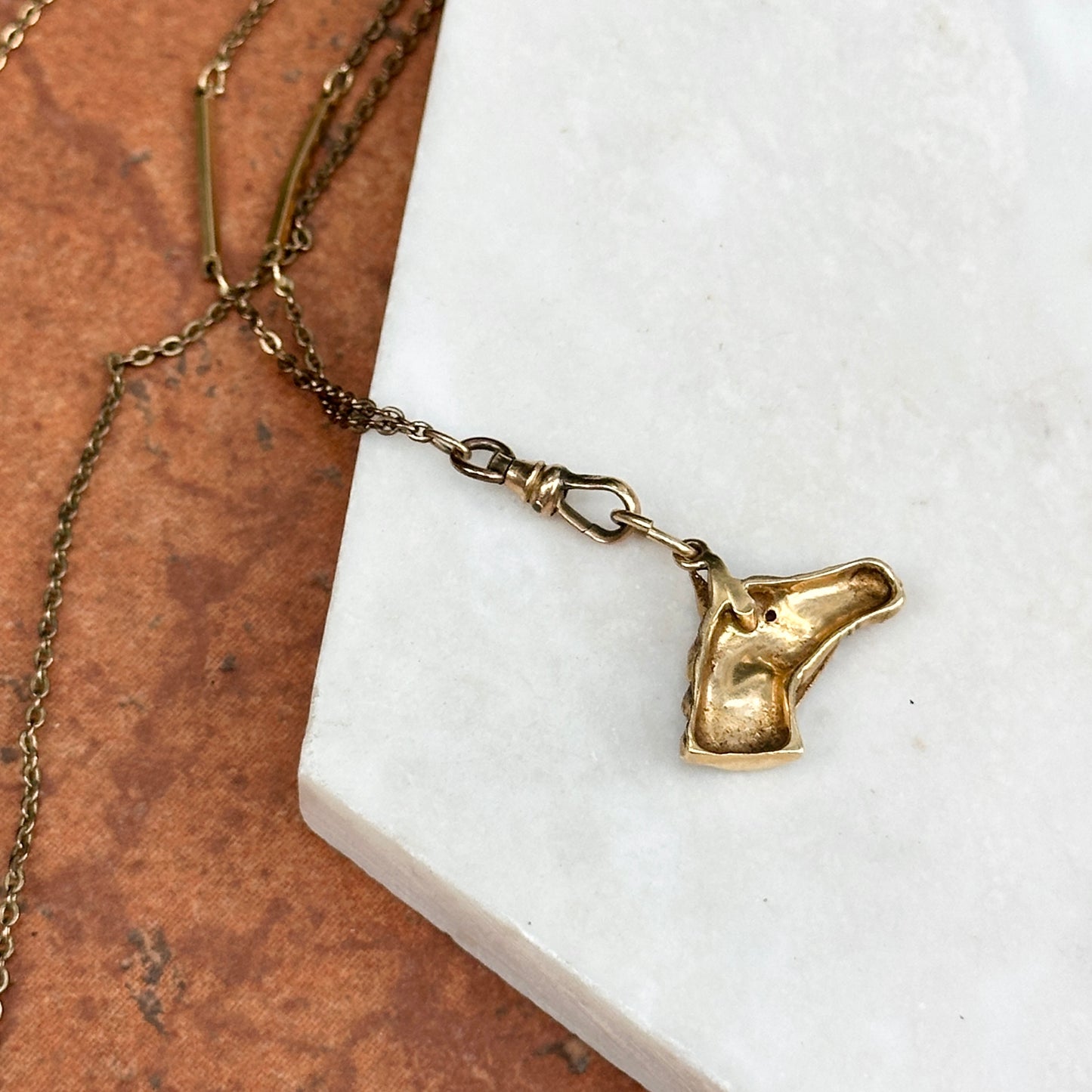Estate Antique 14KT Yellow Gold Ruby Horse Pendant Necklace