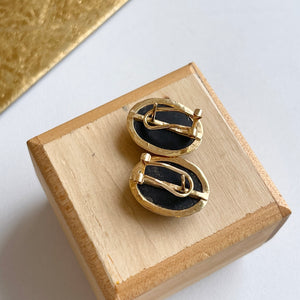 Estate 14KT Yellow Gold Bamboo Black Onyx Omega Earrings