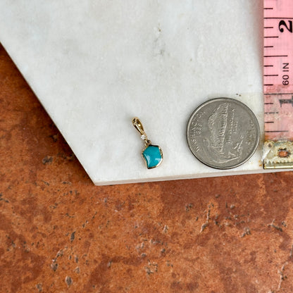 14KT Yellow Gold Unique Shape Turquoise + Round Diamond Small Pendant