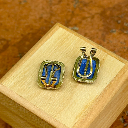 Estate 14KT Yellow Gold Rectangle Lapis Omega Back Earrings