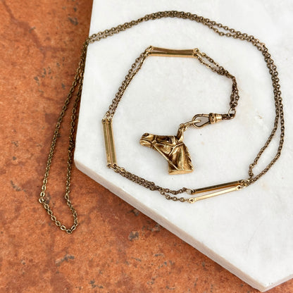 Estate Antique 14KT Yellow Gold Ruby Horse Pendant Necklace
