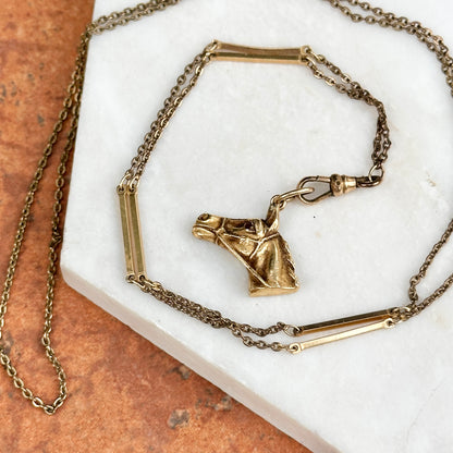 Estate Antique 14KT Yellow Gold Ruby Horse Pendant Necklace