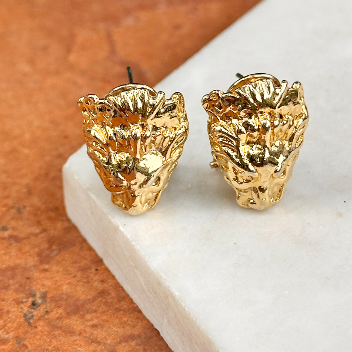 Estate Gold-Plated Lion Head Omega Back Earrings