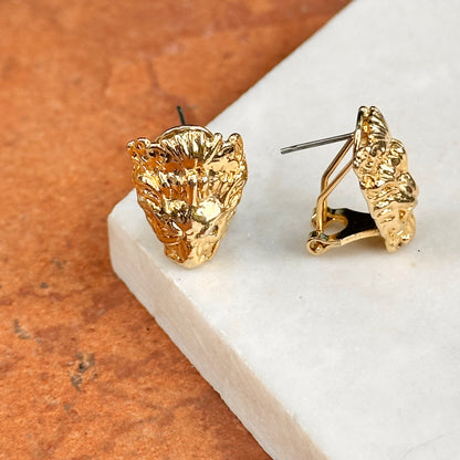 Estate Gold-Plated Lion Head Omega Back Earrings