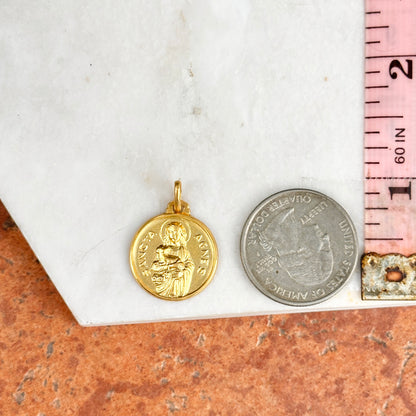 18KT Yellow Gold St Anges Matte Round Medal Pendant 18mm