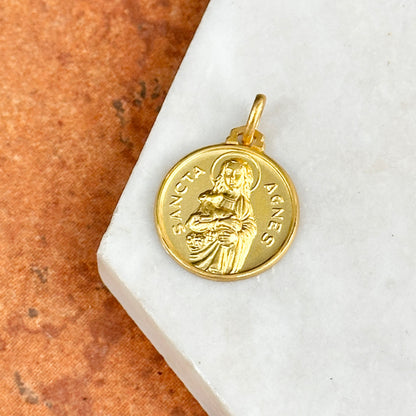 18KT Yellow Gold St Anges Matte Round Medal Pendant 18mm