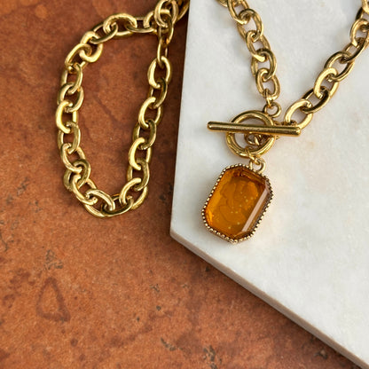 Vintage Gold Tone Necklace + Ancient Replica Cameo Citrine Venetian Glass Necklace