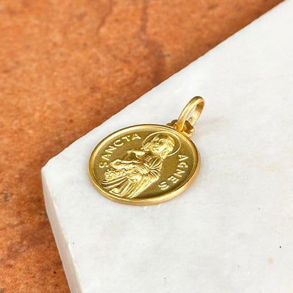 18KT Yellow Gold St Anges Matte Round Medal Pendant 18mm