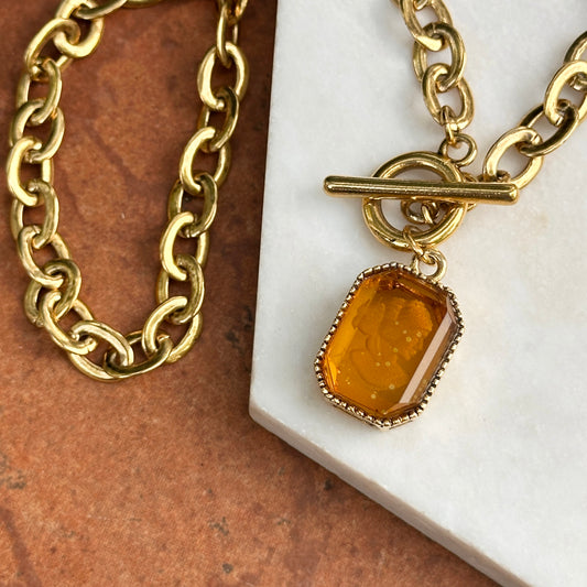 Vintage Gold Tone Necklace + Ancient Replica Cameo Citrine Venetian Glass Necklace
