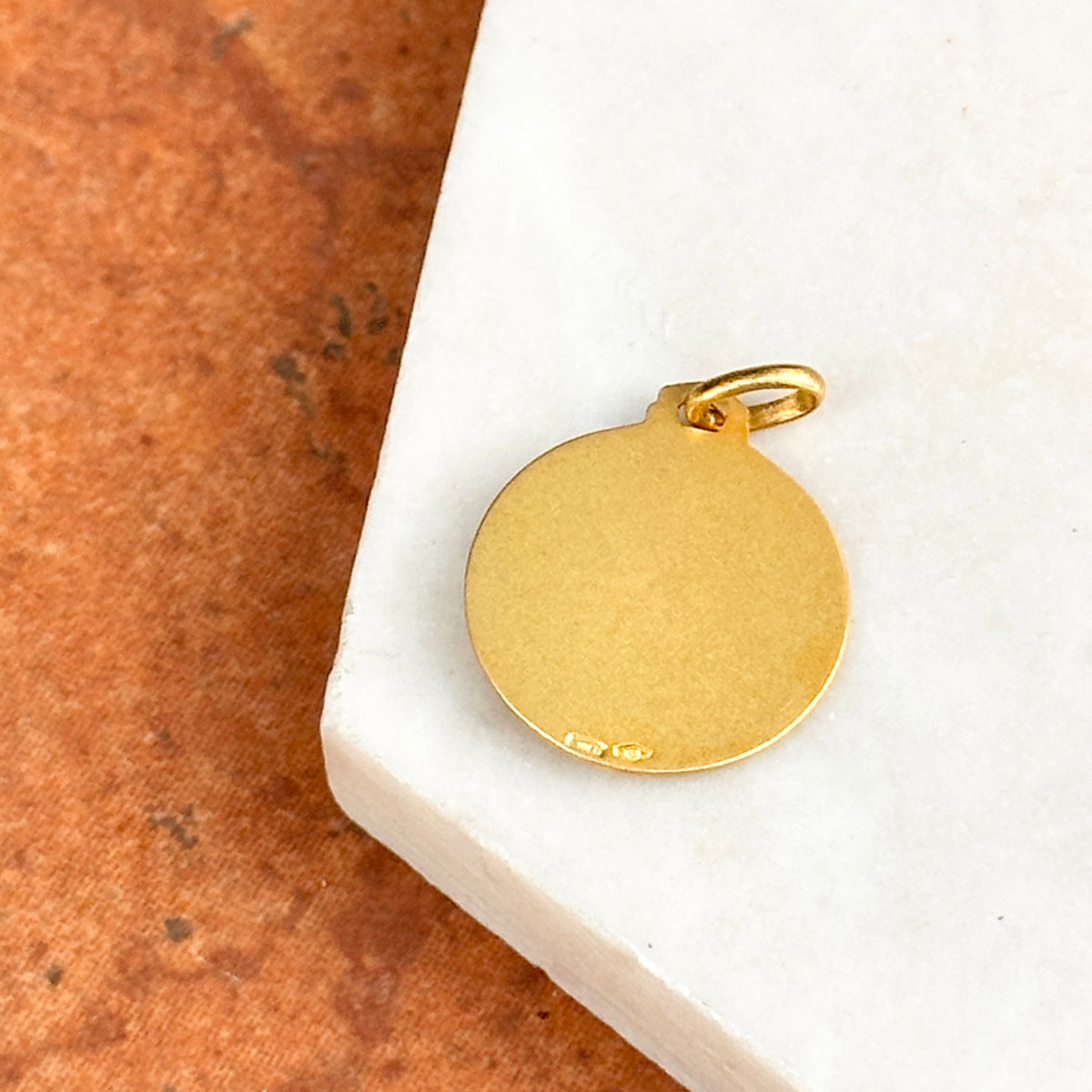 18KT Yellow Gold St Anges Matte Round Medal Pendant 18mm