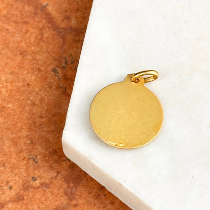 18KT Yellow Gold St Anges Matte Round Medal Pendant 18mm