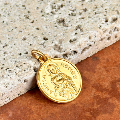 18KT Yellow Gold St Anges Matte Round Medal Pendant 18mm