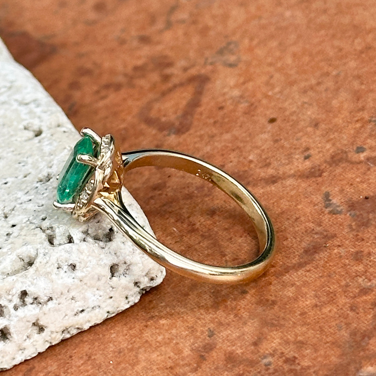 14KT Yellow Gold .74 CT Emerald-Cut Emerald + Diamond Ring