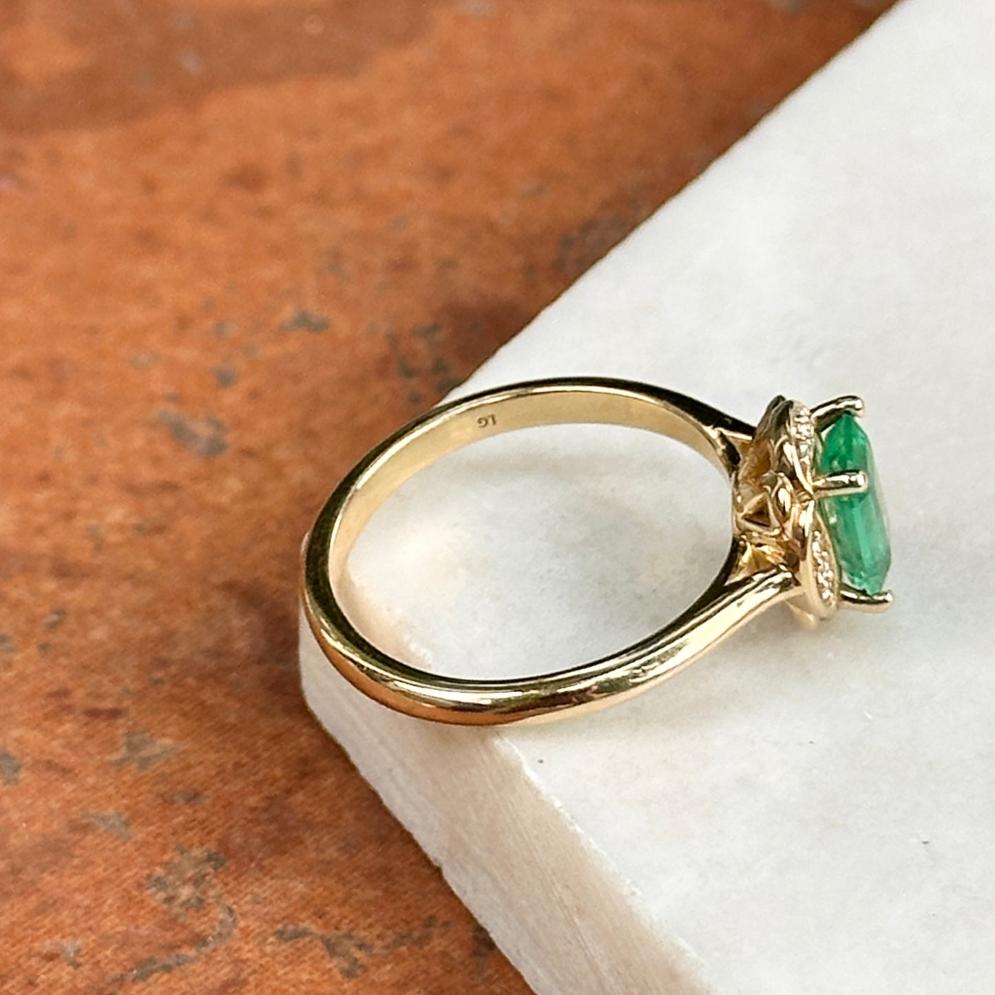 14KT Yellow Gold .74 CT Emerald-Cut Emerald + Diamond Ring