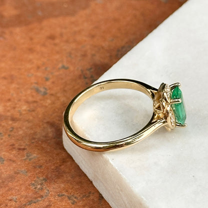 14KT Yellow Gold .74 CT Emerald-Cut Emerald + Diamond Ring