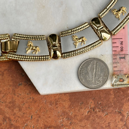 Vintage Gold + Silver Tone Byzantine Horse Segmented Link Collar Necklace 18''