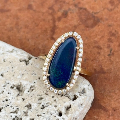 14KT Yellow Gold Boulder Opal Diamond Halo Ring