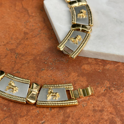 Vintage Gold + Silver Tone Byzantine Horse Segmented Link Collar Necklace 18''