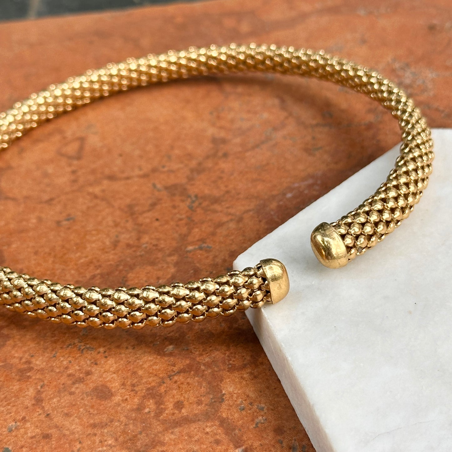 Estate Gold-Tone Popcorn Mesh Open Collar Necklace