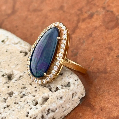 14KT Yellow Gold Boulder Opal Diamond Halo Ring