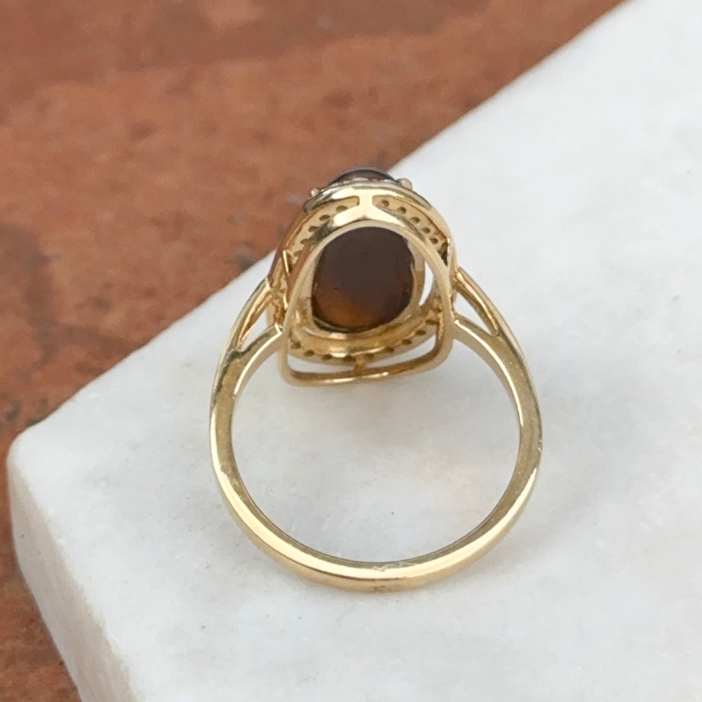14KT Yellow Gold Boulder Opal Diamond Halo Ring