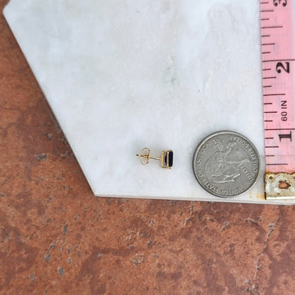 14KT Yellow Gold 1.8 CT Emerald-Cut Blue Sapphire Stud Earrings