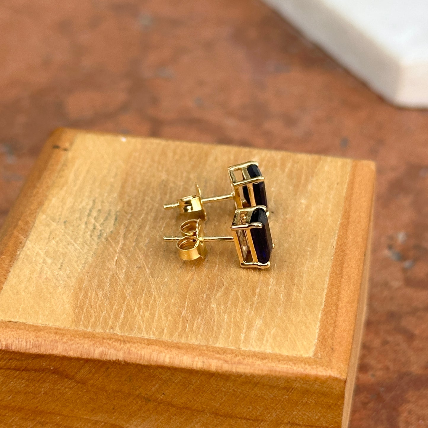 14KT Yellow Gold 1.8 CT Emerald-Cut Blue Sapphire Stud Earrings