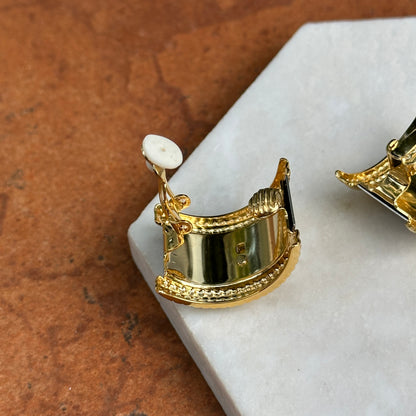 Vintage Gold + Silver Tone Curved Half Hoop Byzantine Horses Clip Earrings