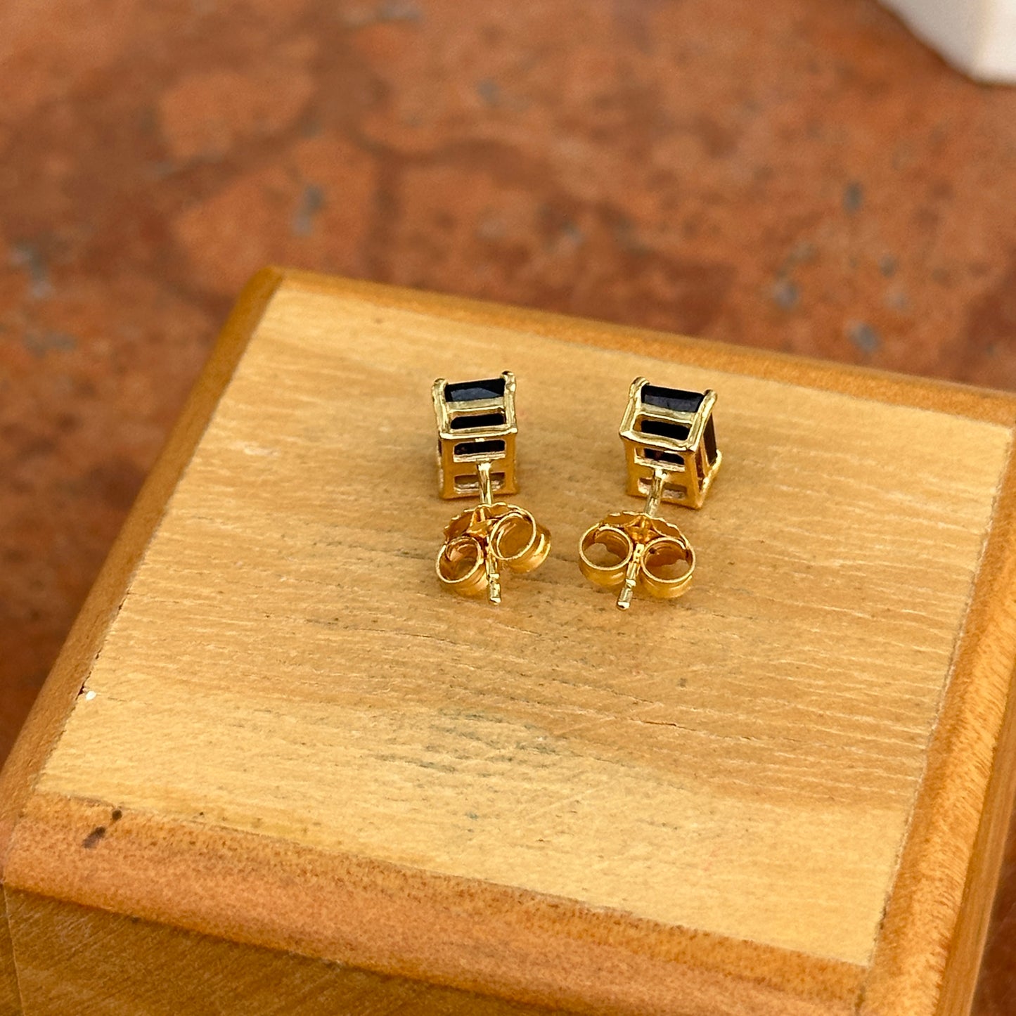 14KT Yellow Gold 1.8 CT Emerald-Cut Blue Sapphire Stud Earrings